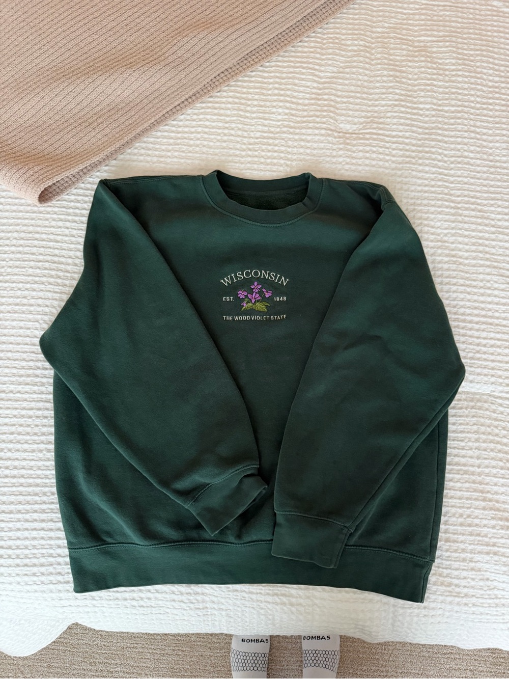 Wisconsin Embroidered Forest Green Crewneck Sweatshirt